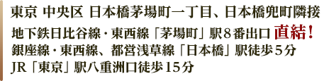 東京 中央区 日本橋茅場町一丁目、日本橋兜町隣接